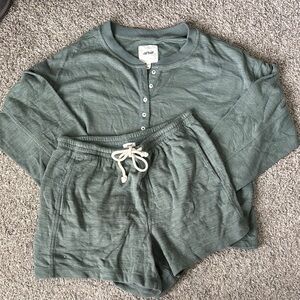 Aerie Green Henley Top and Shorts Set